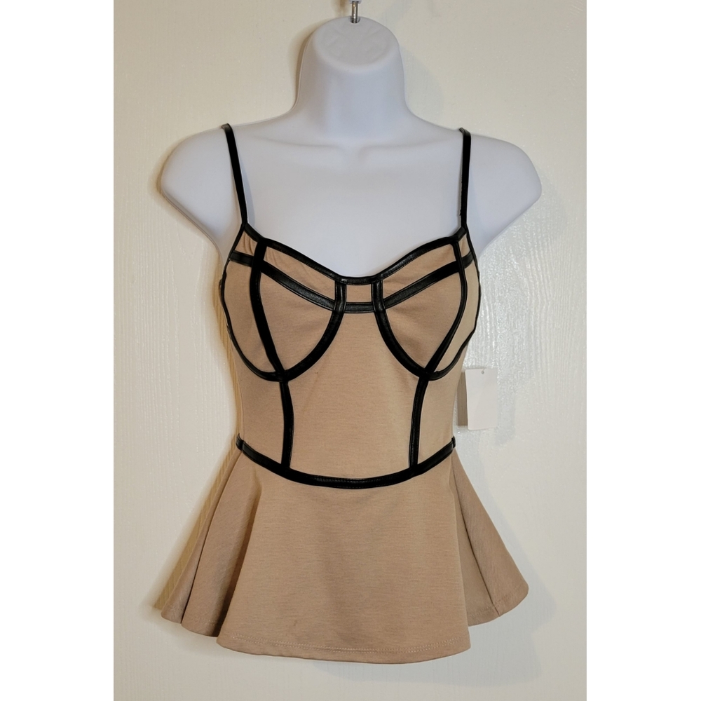 Sexy peplum top, small, tan
